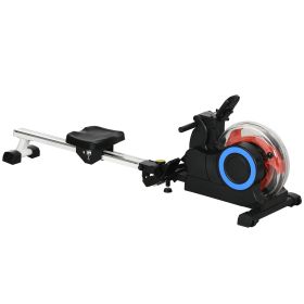 Foldable Rower Machine, Water Rowing Machine with Wheels, LCD Monitor and Tablet Holder for Cardio Training, Blue (Option: Blue-970x330x580 mm)